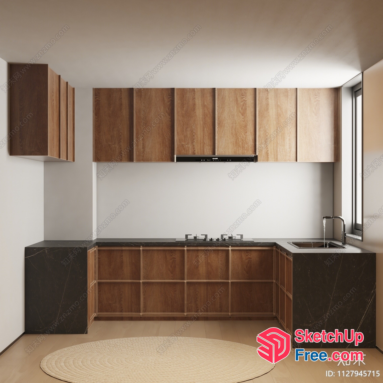 Minimalist Kitchen With Black Marble And Wood Accents 3D SketchUp File