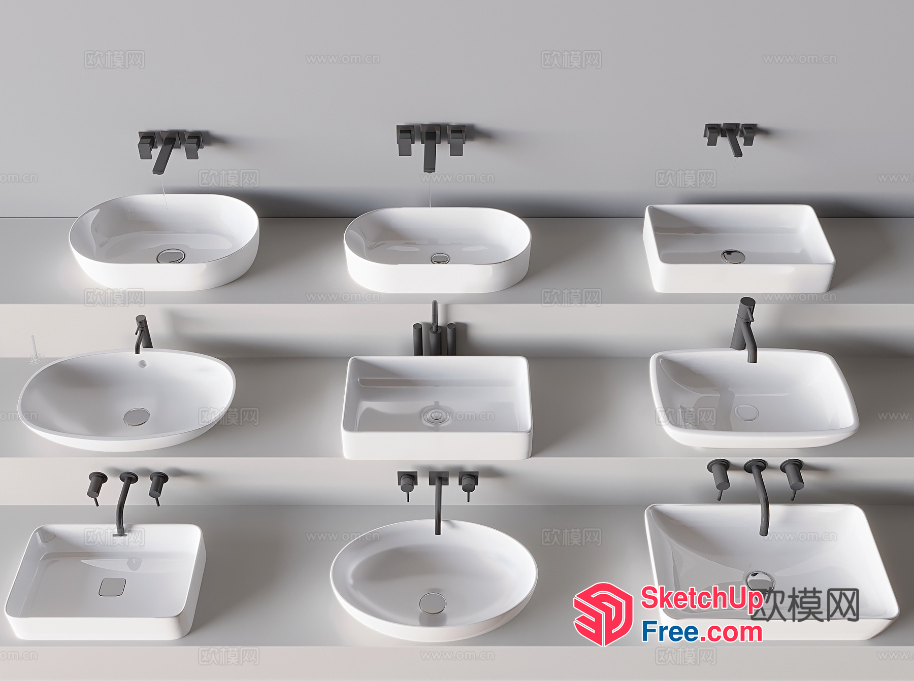 White Ceramic Sinks And Faucets 3D SketchUp File