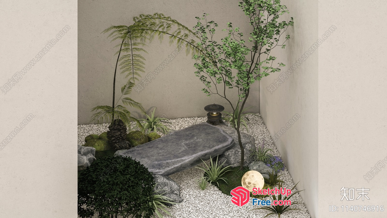 Japanese-Inspired Minimalist Zen Garden 3D SketchUp File