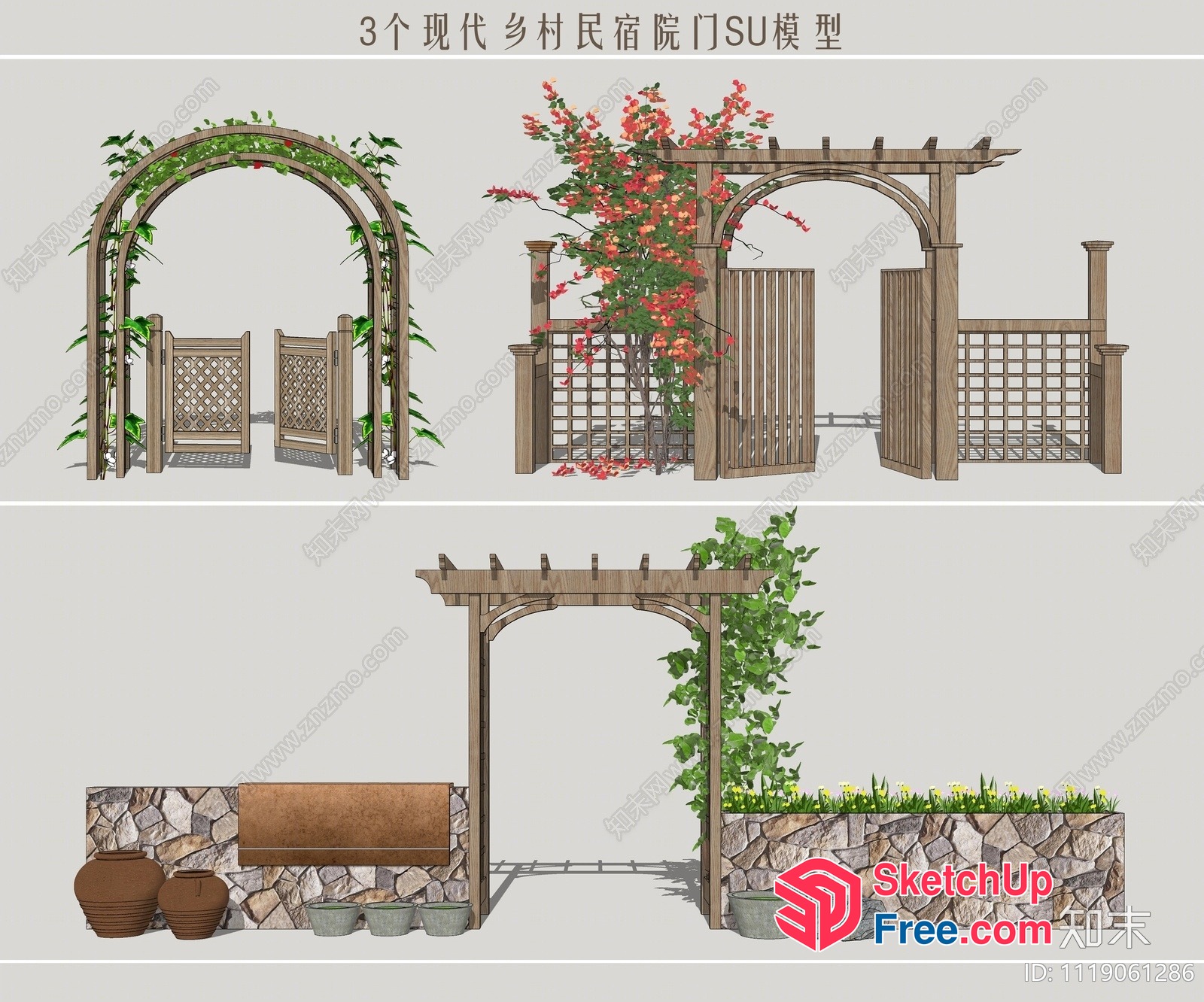 3D Rendering Of A Beautiful Arched Pergola With A Trellis 3D SketchUp File