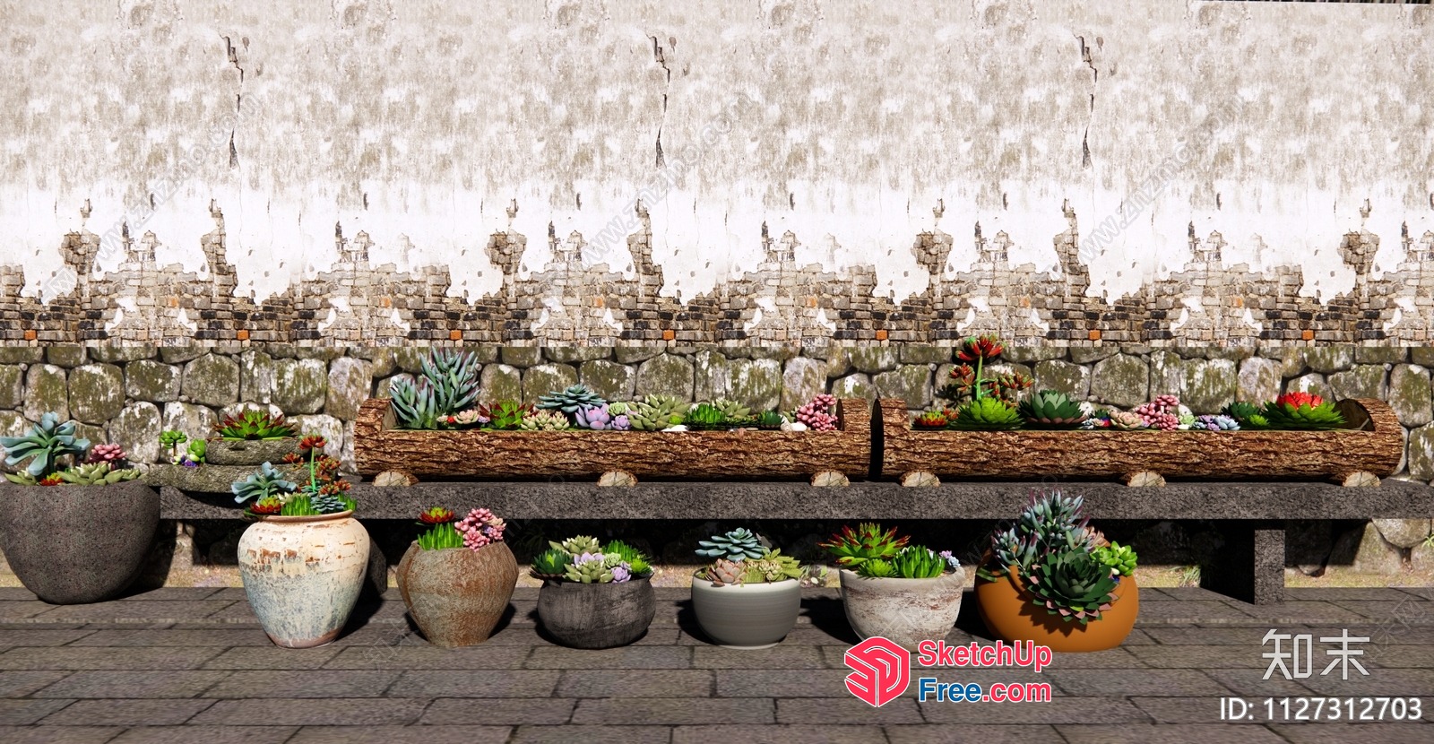Exotic Succulent Arrangement In Unique Pots 3D SketchUp File
