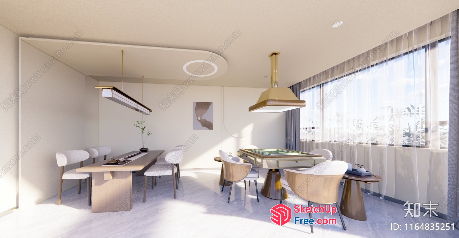 Modern Minimalist Dining Room And Billiard Club Interior 3D SketchUp File