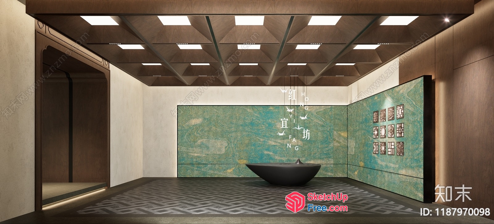 Modern Interior Design With Green Wall And Black Bowl 3D SketchUp File