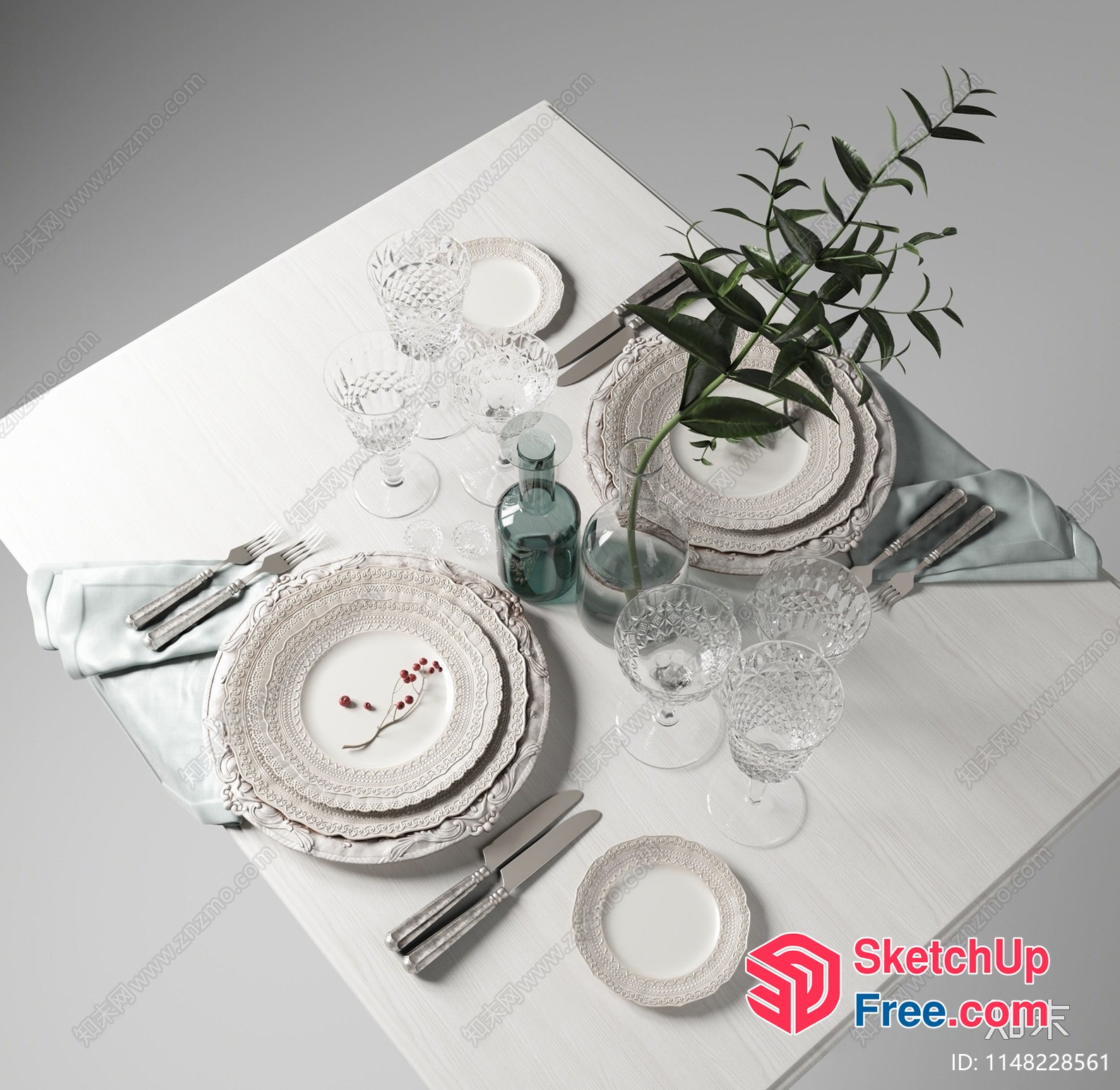 Elegant Table Setting With Ornate Plates And Decorative Elements 3D SketchUp File