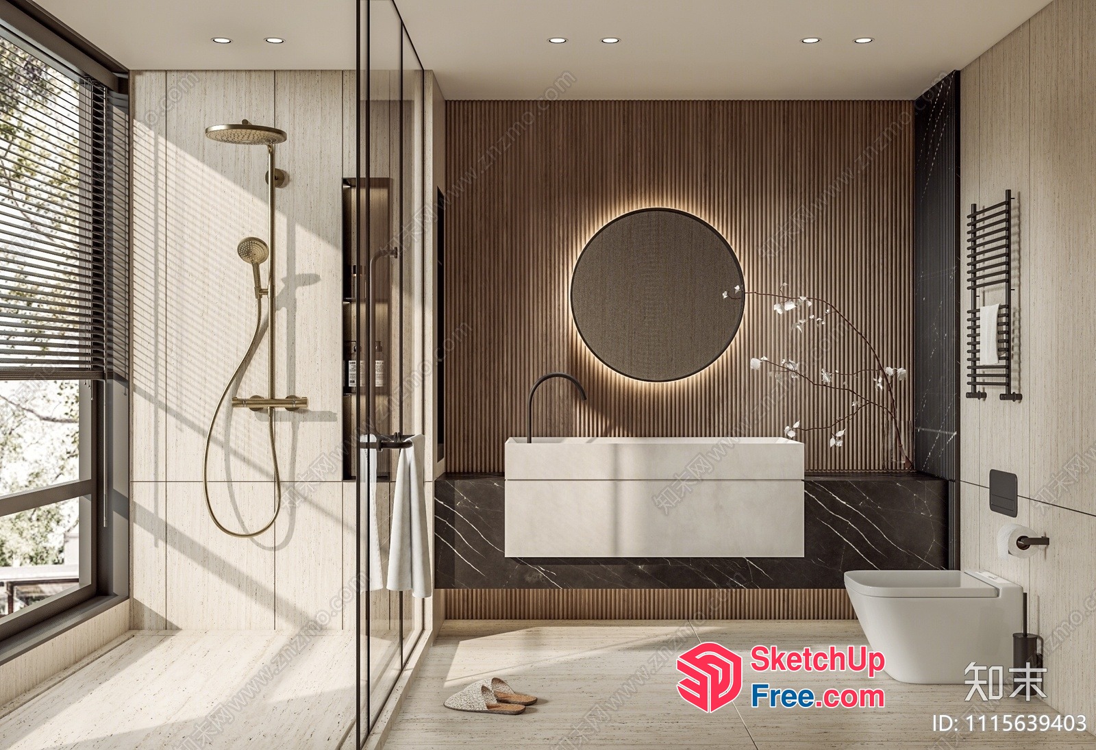 Modern Bathroom With Large Window And White Sink 3D SketchUp File