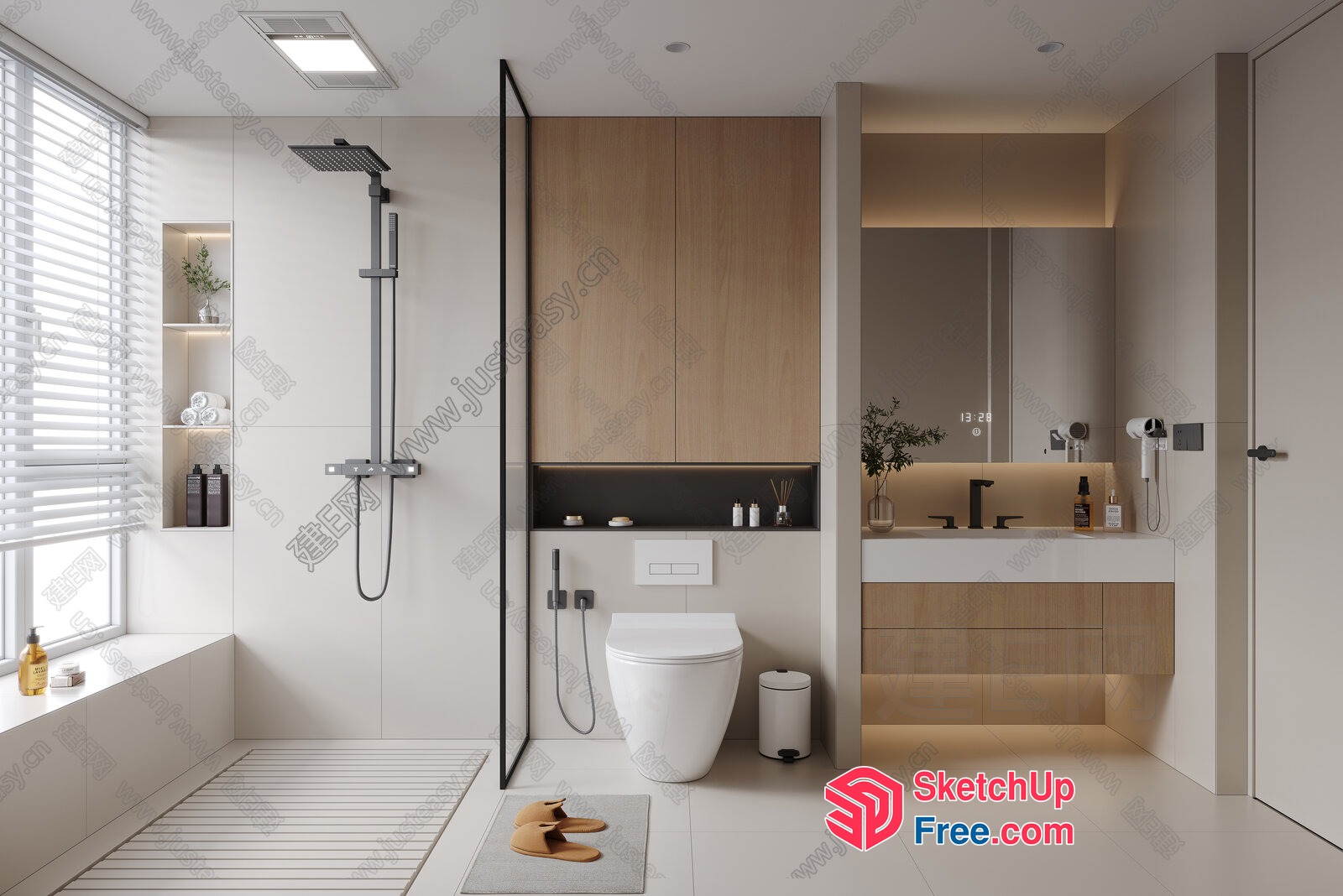 Modern Bathroom Interior With Neutral Colors And Natural Materials 3D SketchUp File