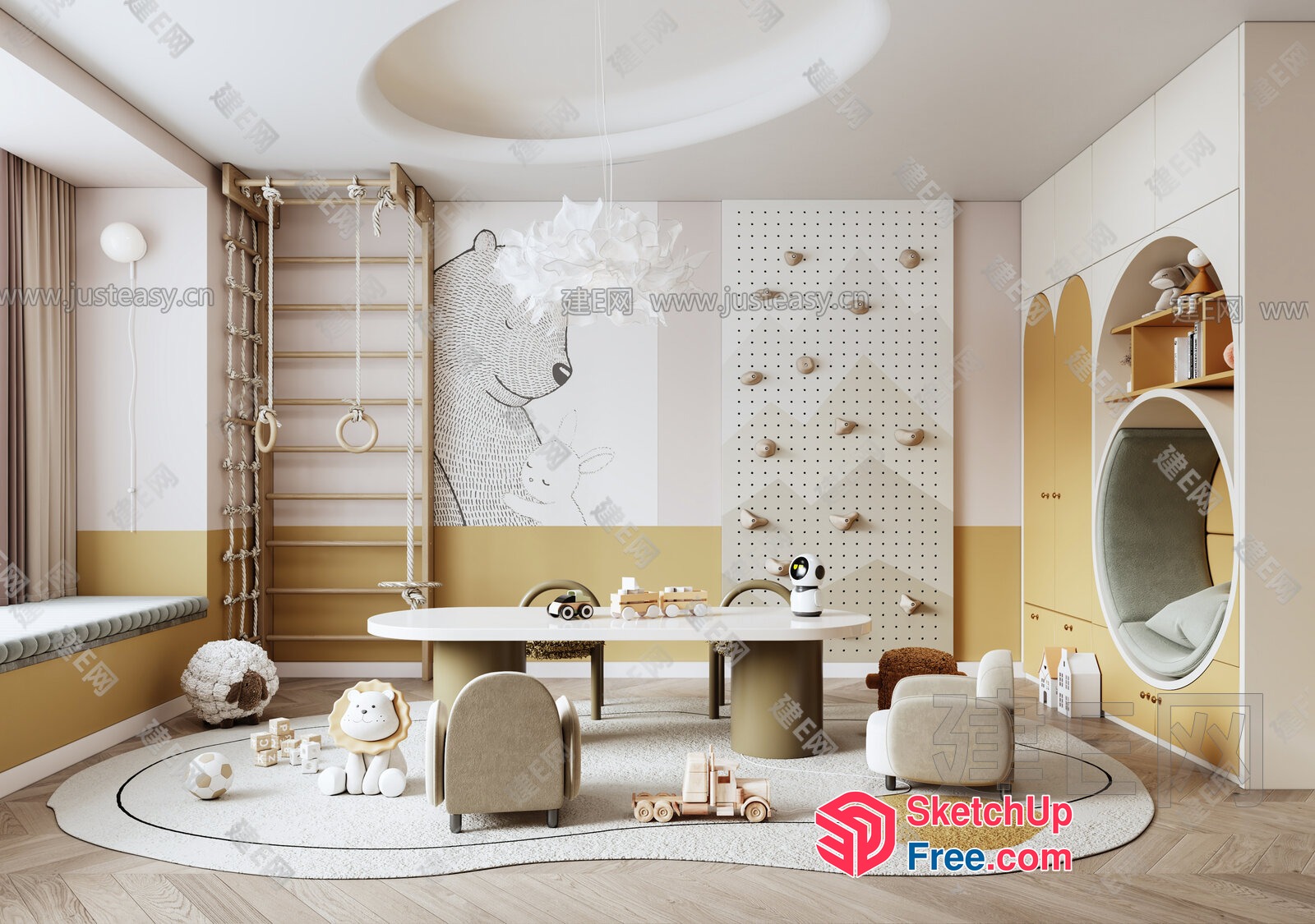 Modern Minimalist Children'S Playroom With Neutral Color Scheme 3D SketchUp File
