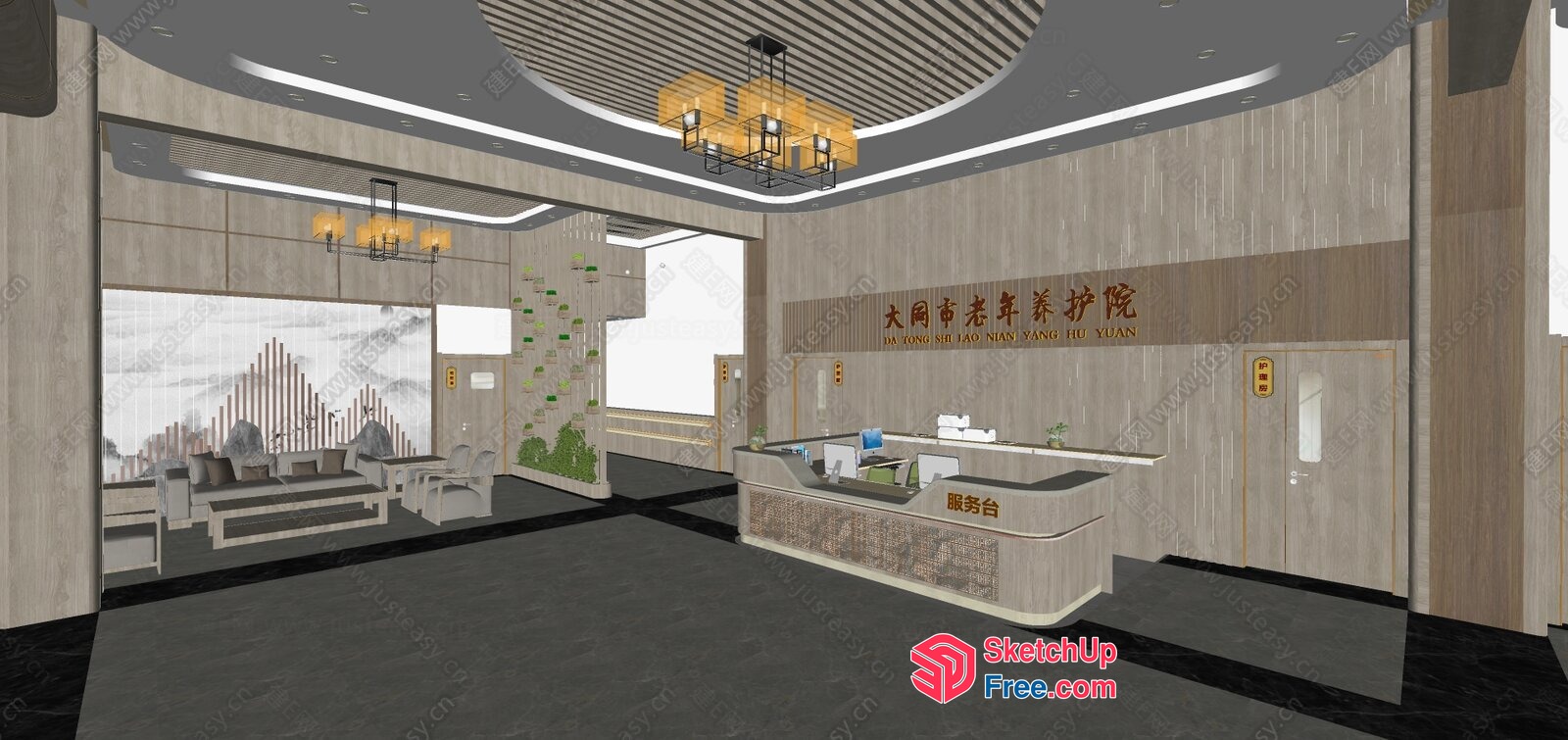 Reception Area With Asian-Inspired Decor 3D SketchUp File