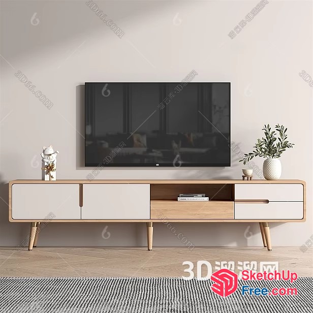 Modern Tv Unit With Storage And Decor 3D SketchUp File