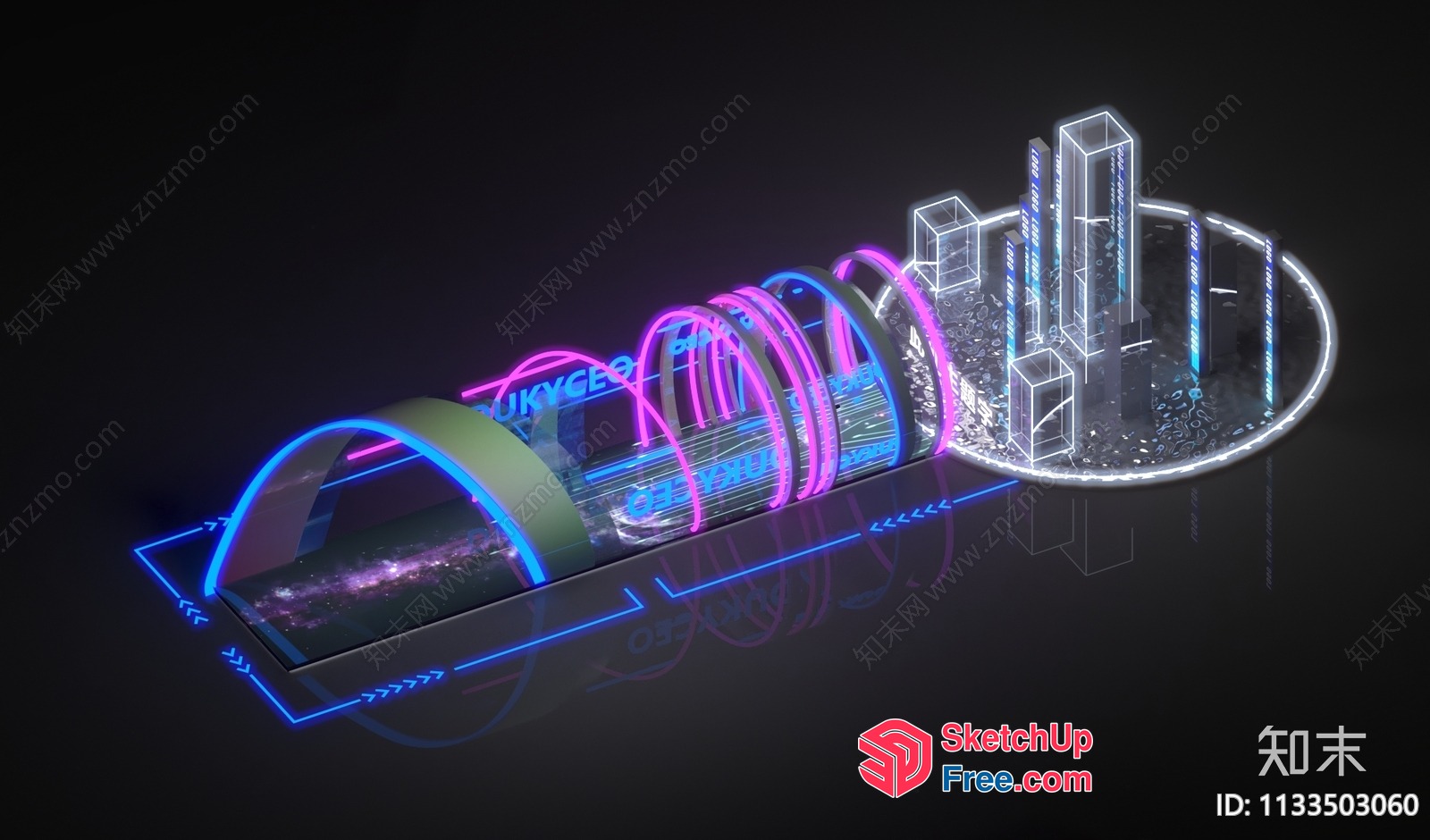 Futuristic Neon-Lit Cityscape 3D SketchUp File