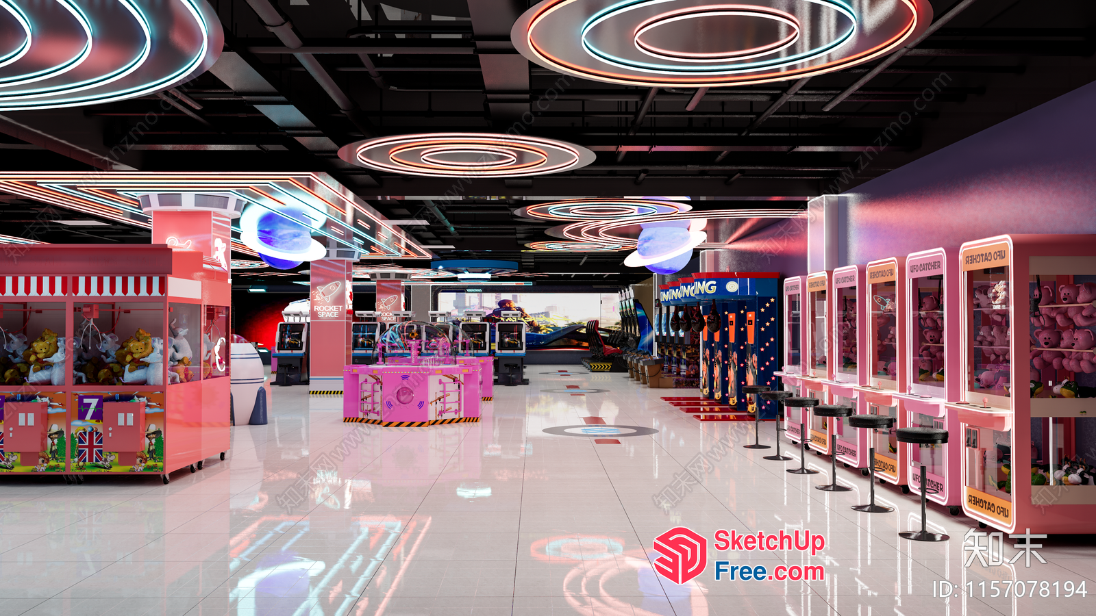 Arcade Game Center Interior With Colorful Lighting 3D SketchUp File