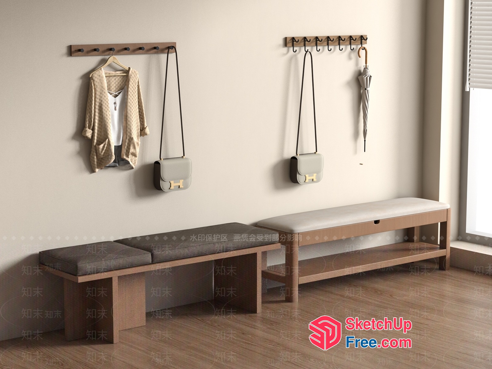 Simple Modern Bench And Coat Rack Design 3D SketchUp File