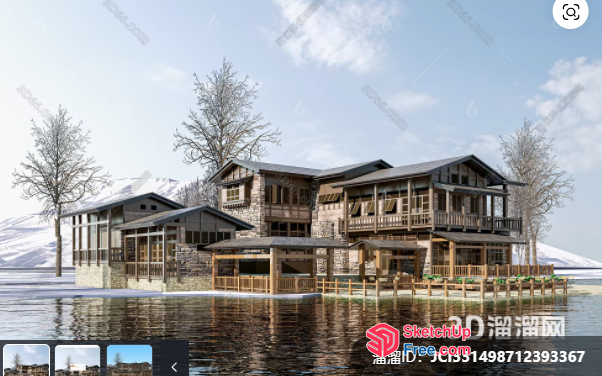 Large House Exterior With A Pond 3D SketchUp File