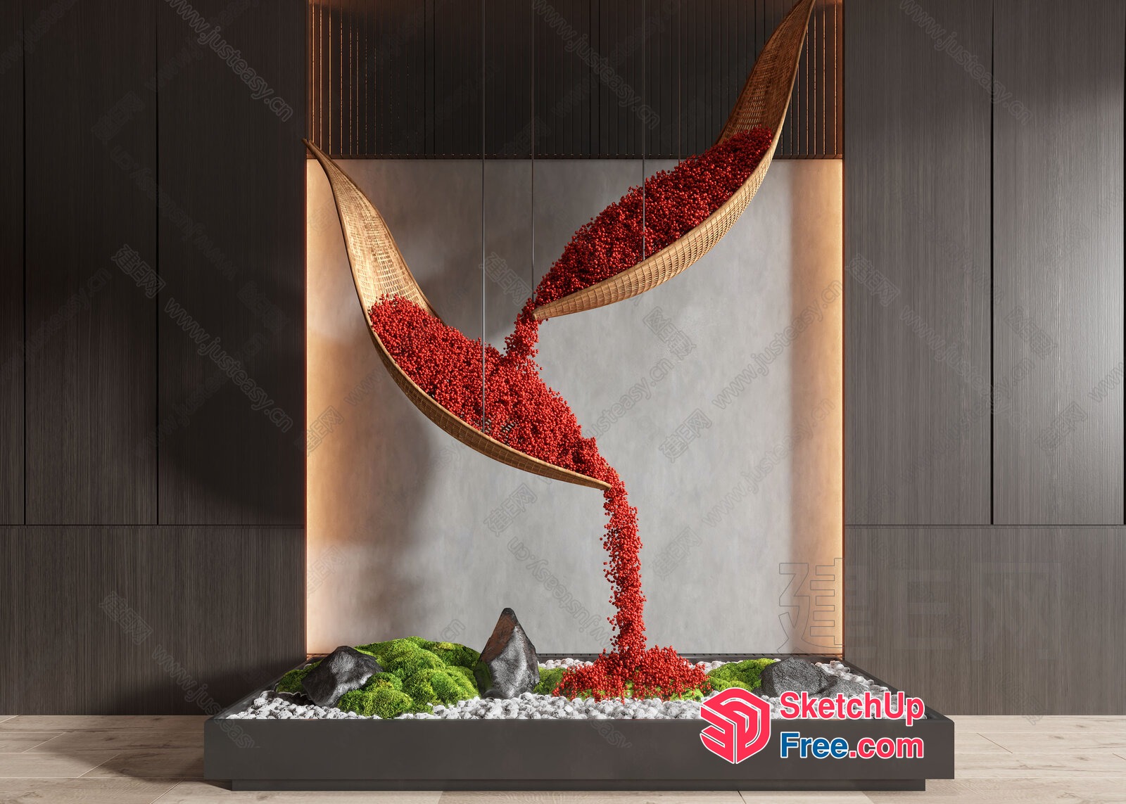 Asian-Inspired Interior Decor With Natural Elements 3D SketchUp File