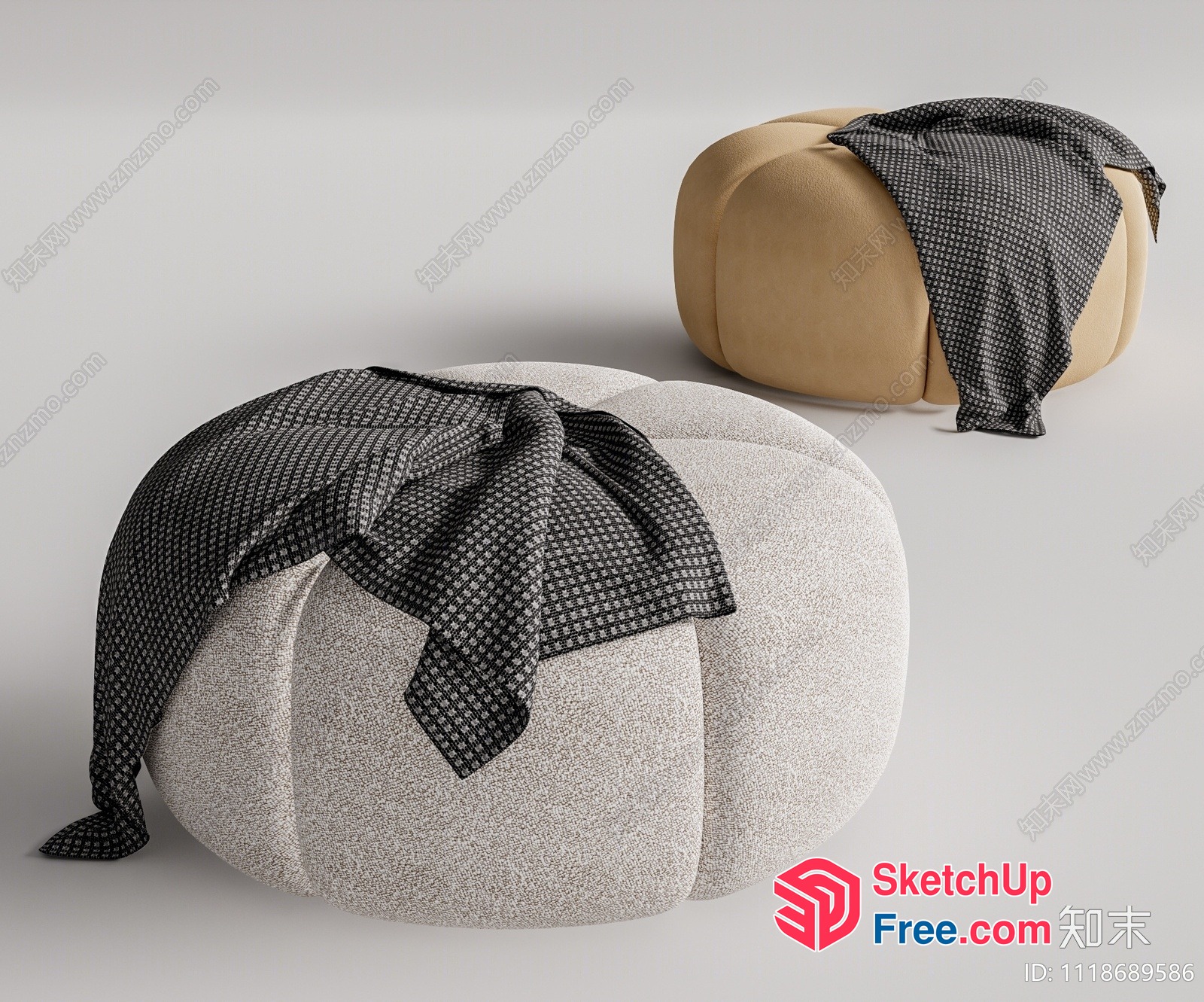 Modern Furniture With Textured Beige And Creamy White Upholstery 3D SketchUp File