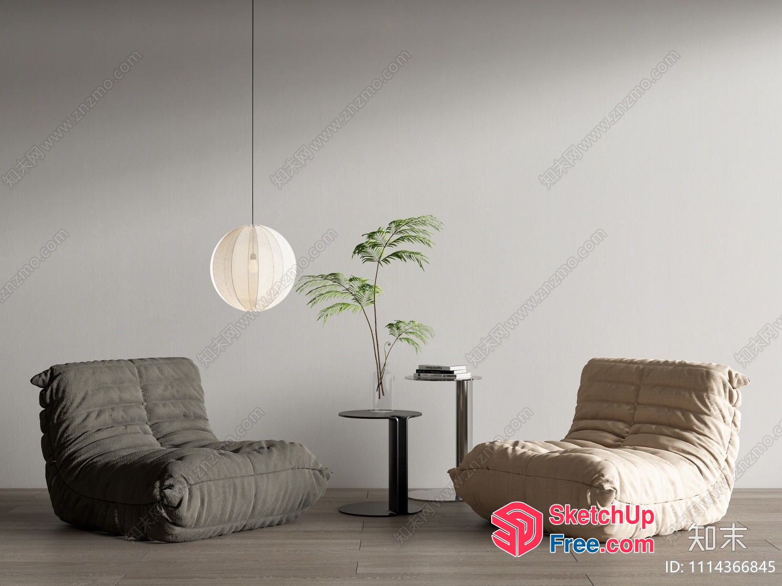 Minimalist Interior Scene With Two Chairs And Side Table 3D SketchUp File