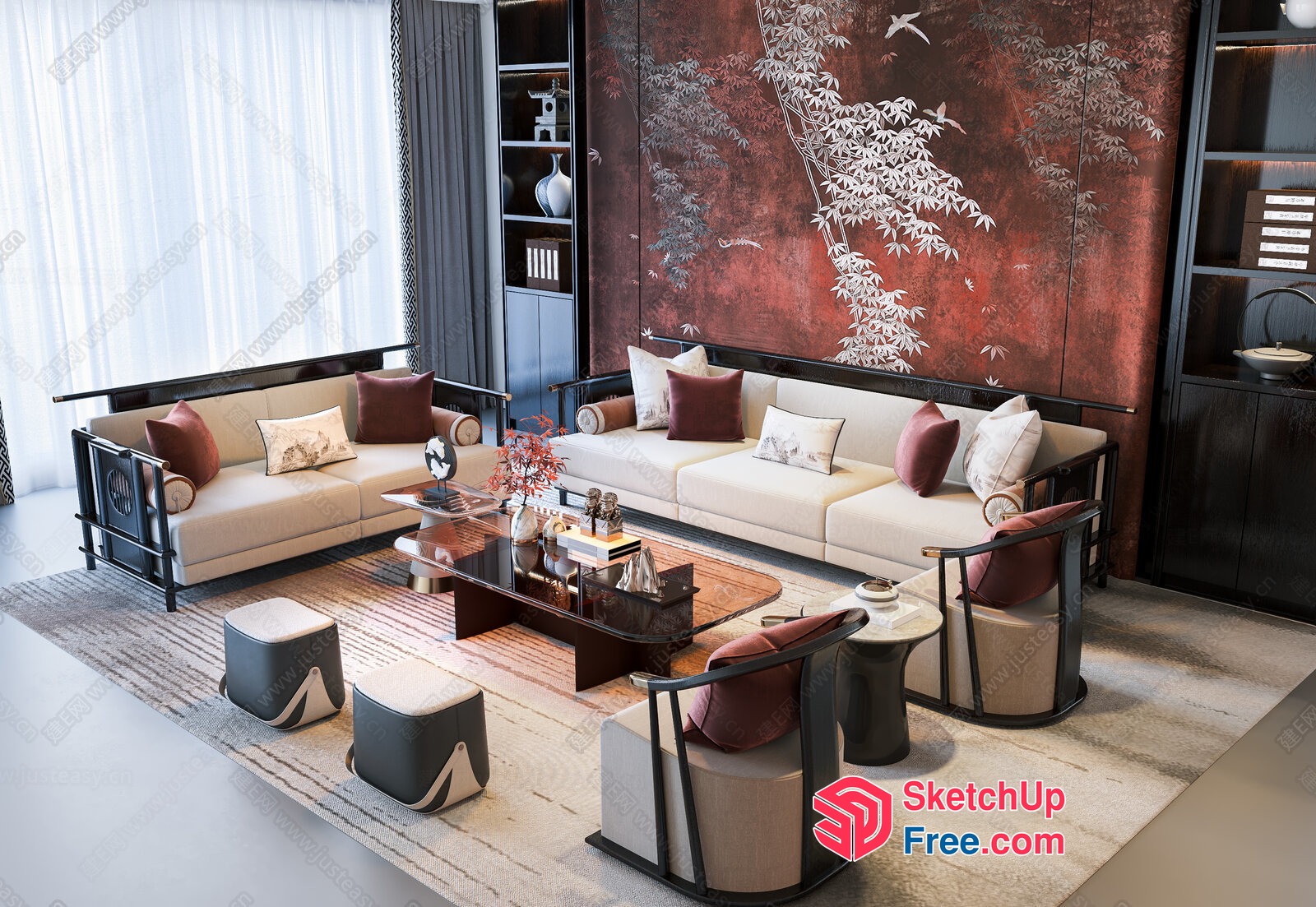 Elegant Asian-Inspired Living Room Decor 3D SketchUp File