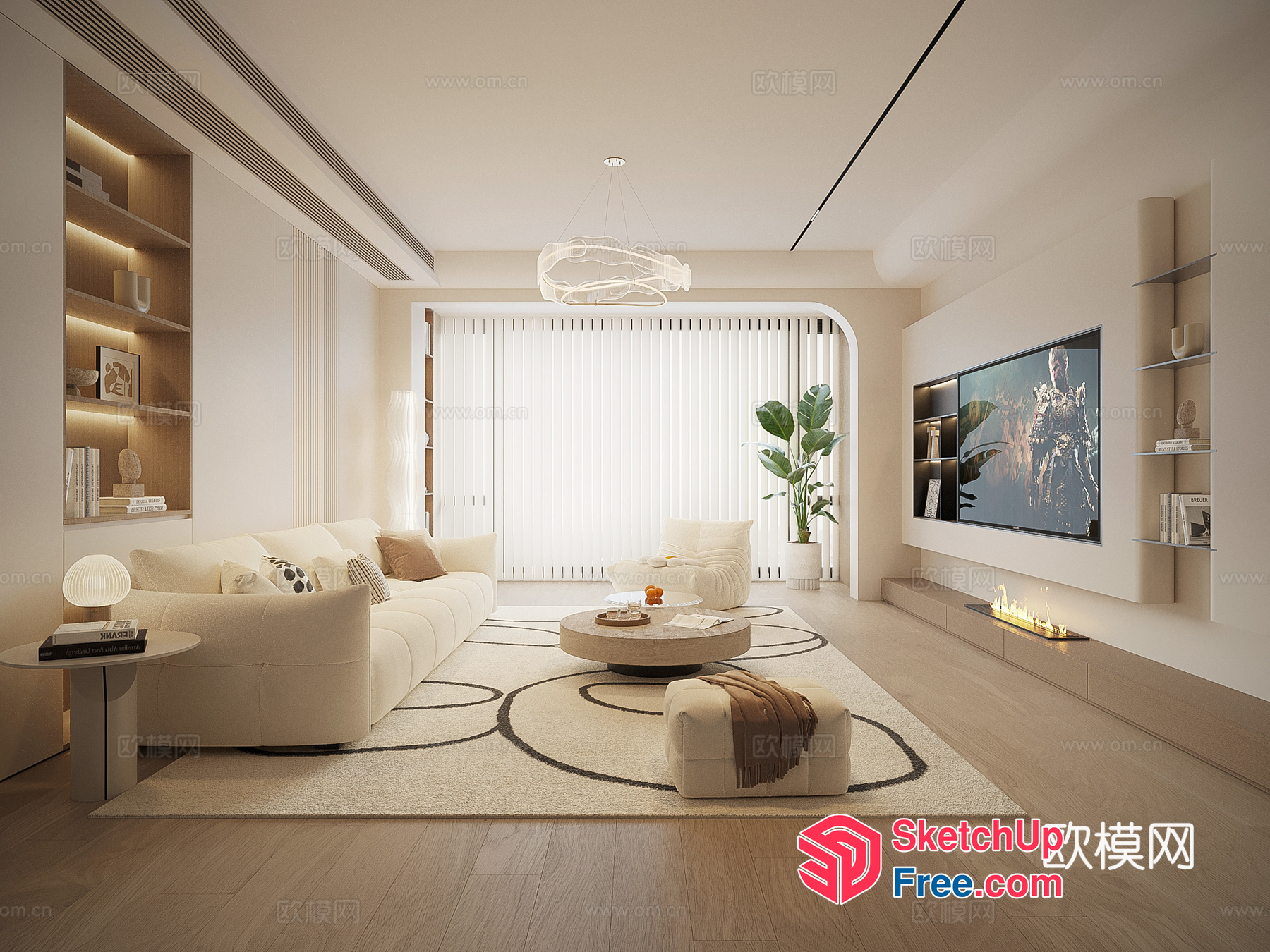 Modern Creamy Style Living Room Interior 3D SketchUp File