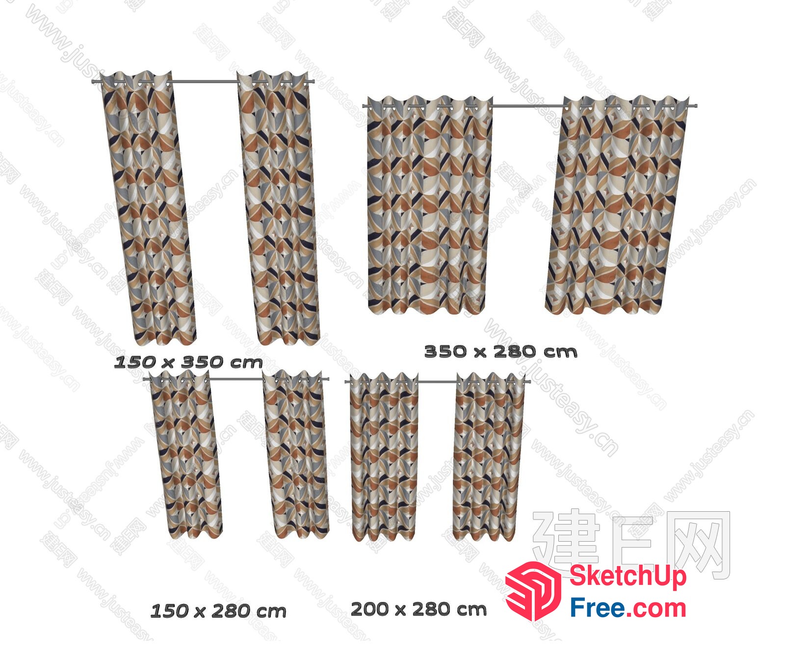 Patterned Curtains In Earthy Tones 3D SketchUp File