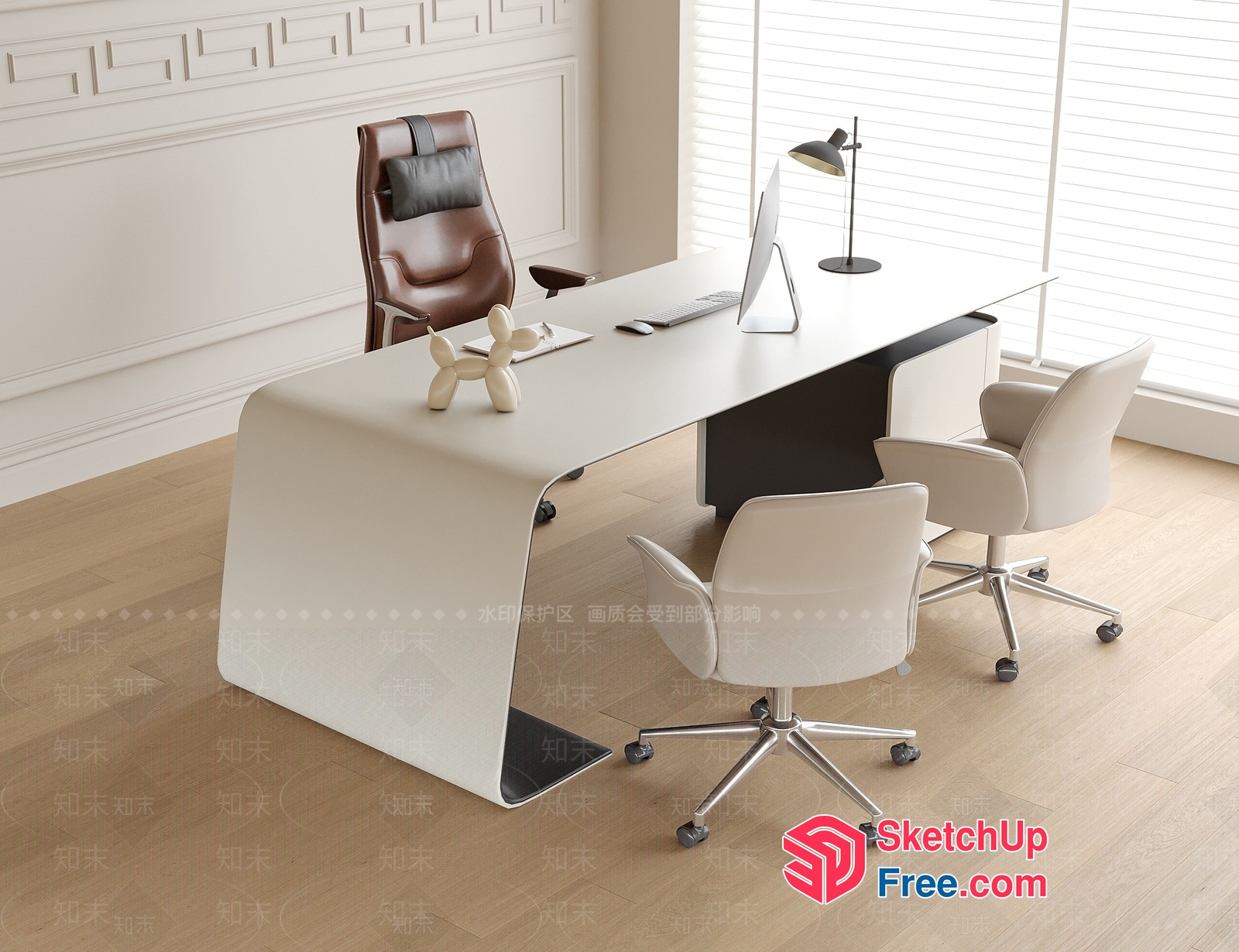 Modern Minimalist Office Desk And Chair Setup 3D SketchUp File