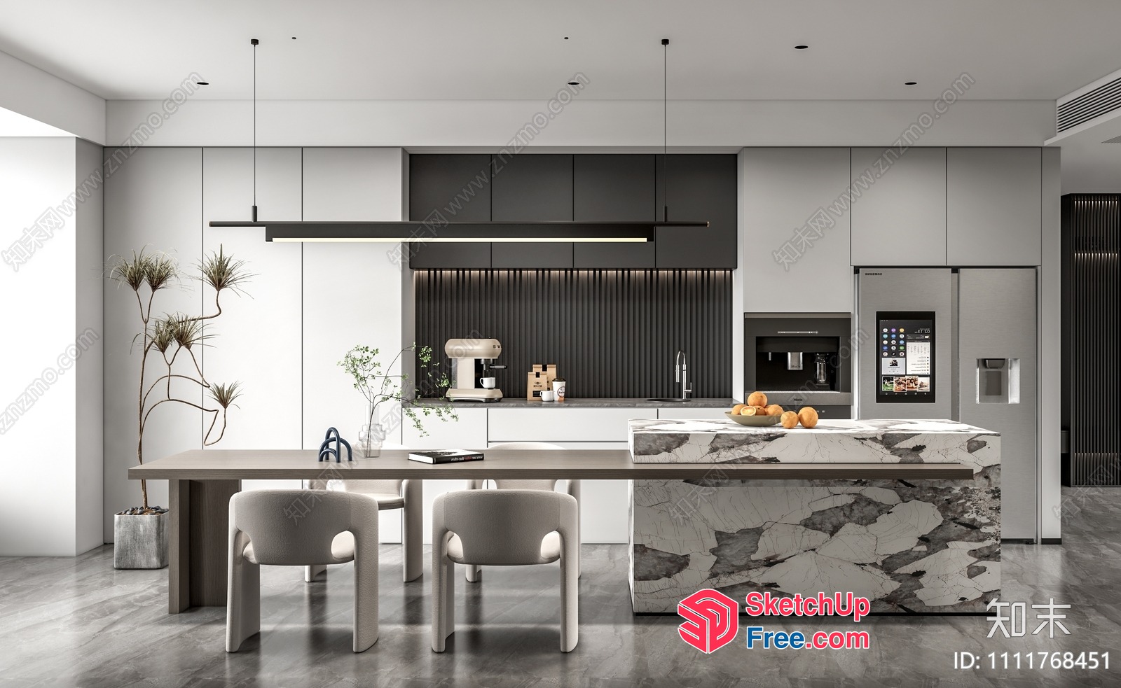 Modern Kitchen With Sleek White And Gray Decor 3D SketchUp File