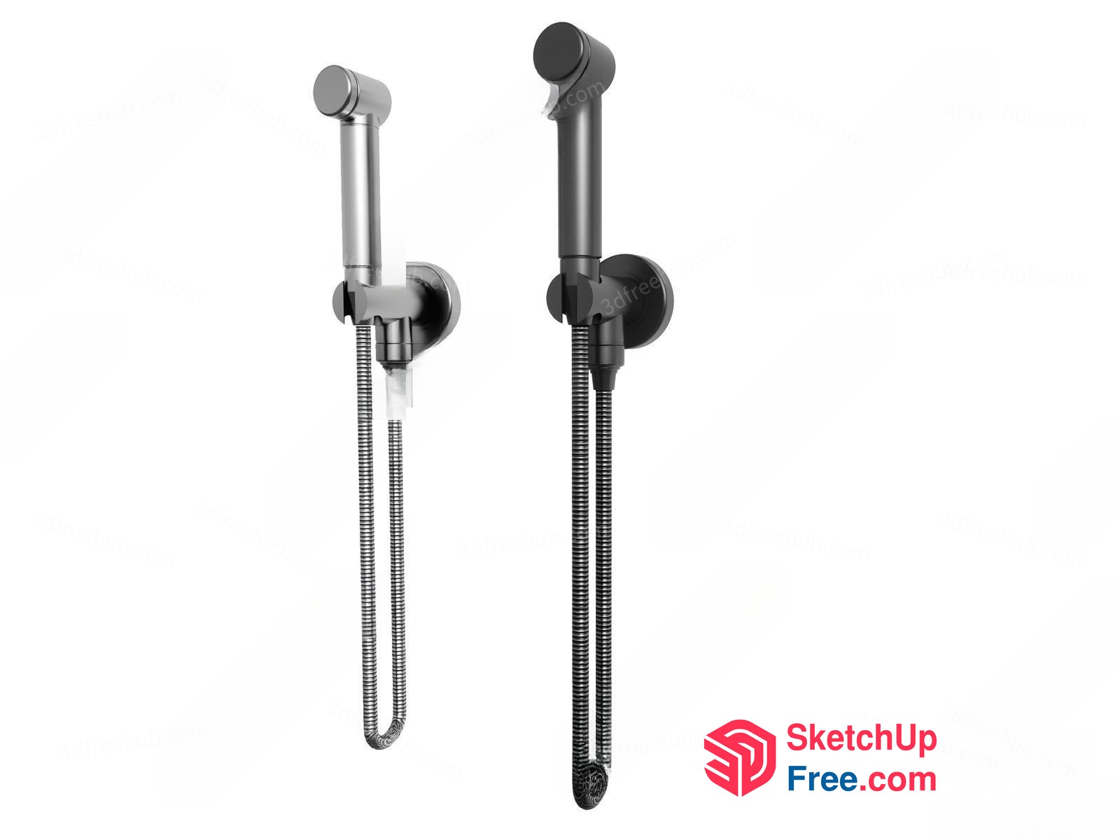 Two Shower Heads With Long Hoses 3D SketchUp File