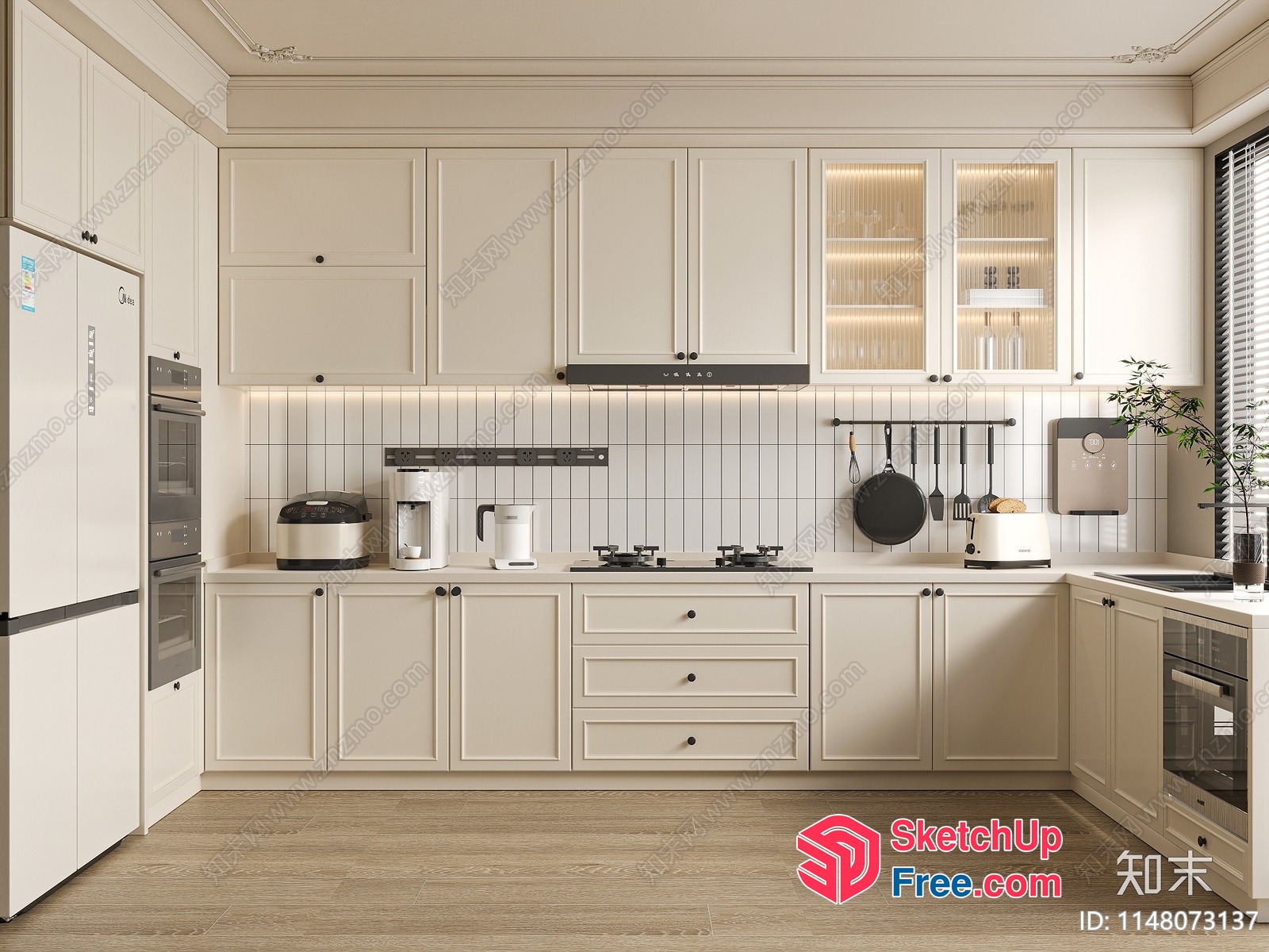 Modern Minimalist Kitchen With White Cabinets And Appliances 3D SketchUp File