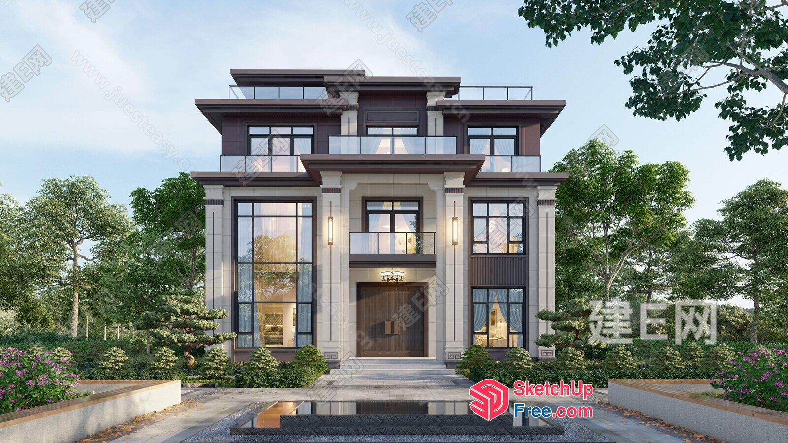 Elegant Modern Villa With Balcony And Staircase 3D SketchUp File