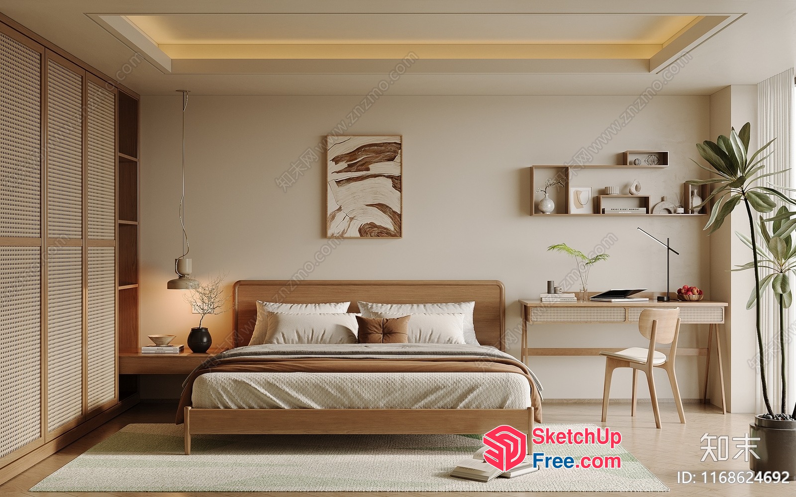 Elegant Minimalist Bedroom Interior 3D SketchUp File