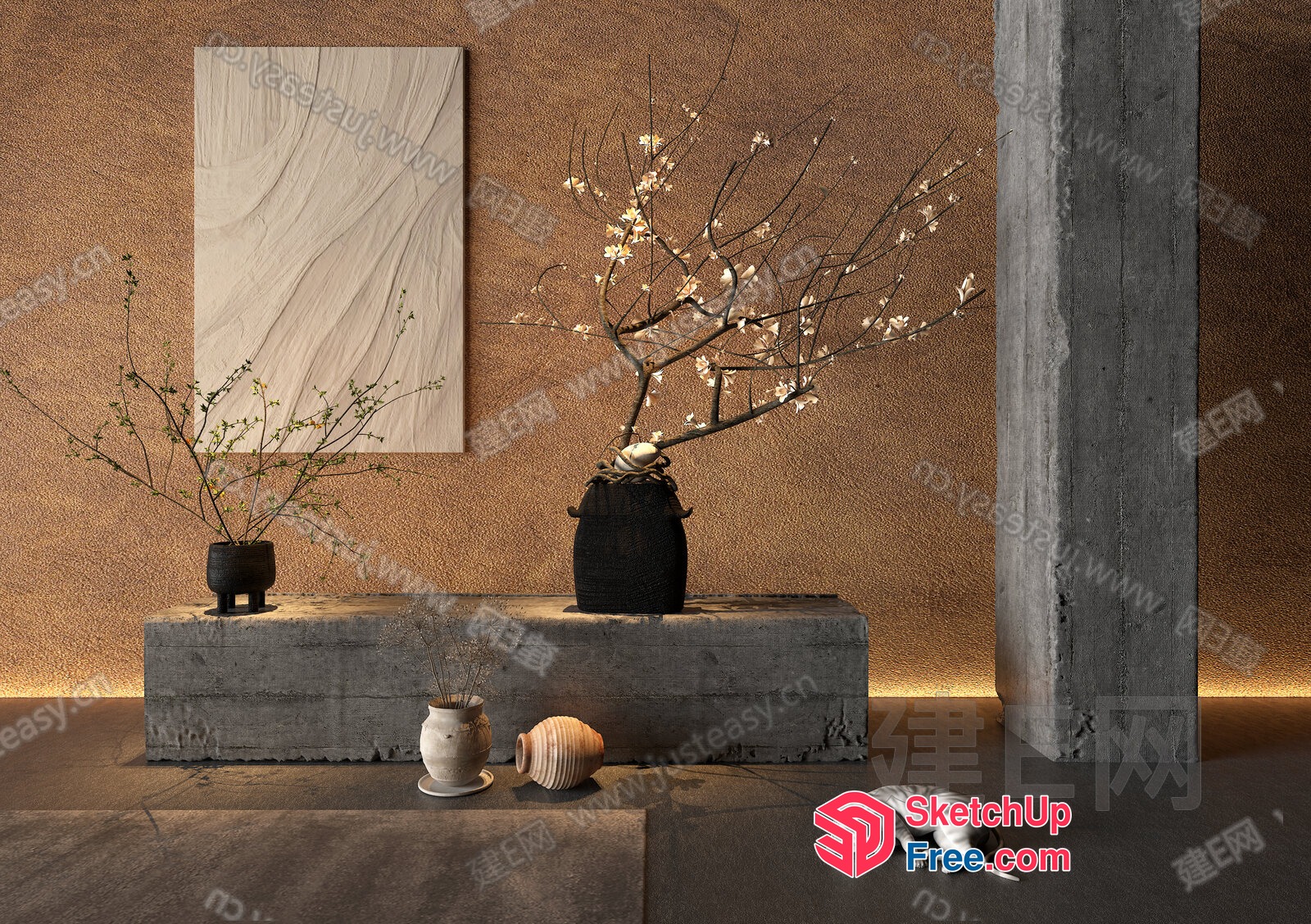 Minimalist Wabi-Sabi Style Japanese Interior Decor 3D SketchUp File