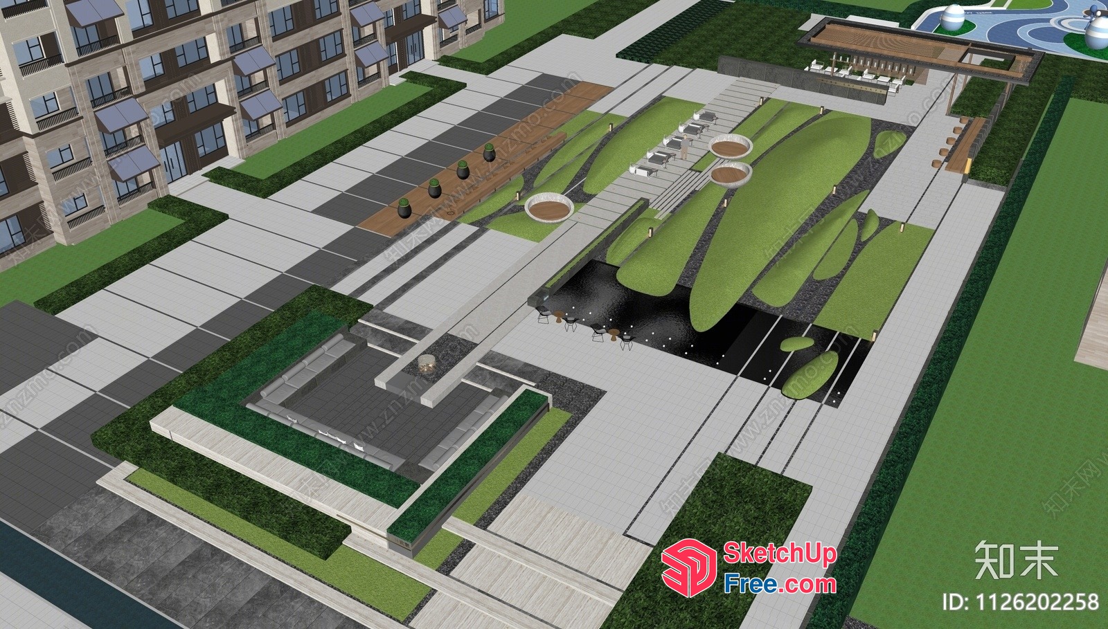 Modern Building And Green Park Design 3D SketchUp File