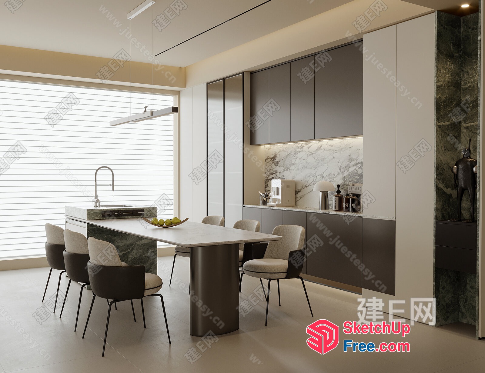 Modern Minimalist Kitchen And Dining Space 3D SketchUp File