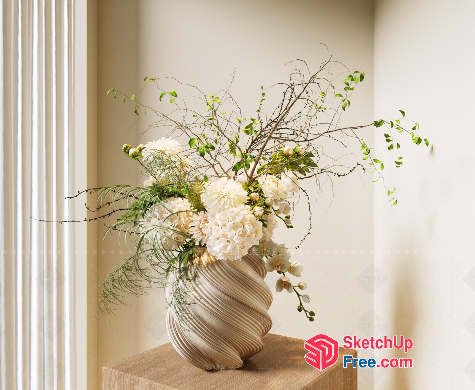 Elegant Floral Arrangement In A Creamy Vase 3D SketchUp File