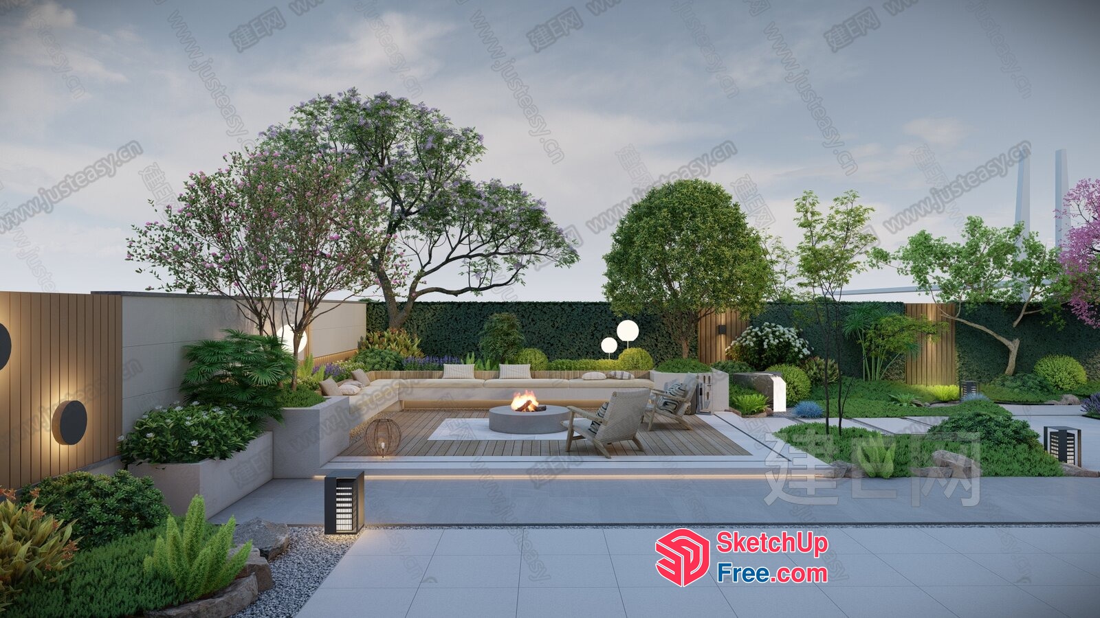 Modern Minimalist Outdoor Space With Fire Pit And Seating 3D SketchUp File