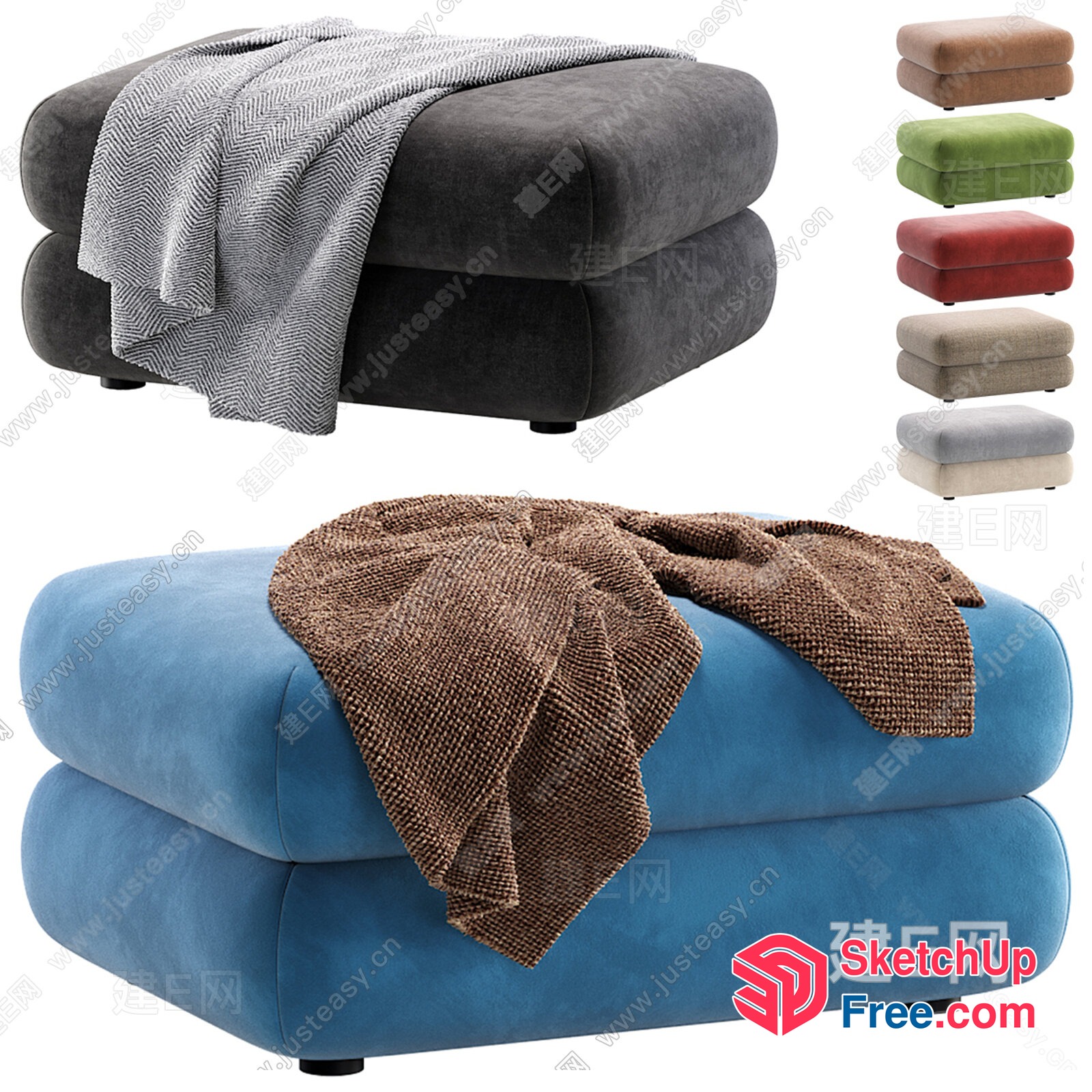 Ottoman Furniture With Blanket 3D SketchUp File
