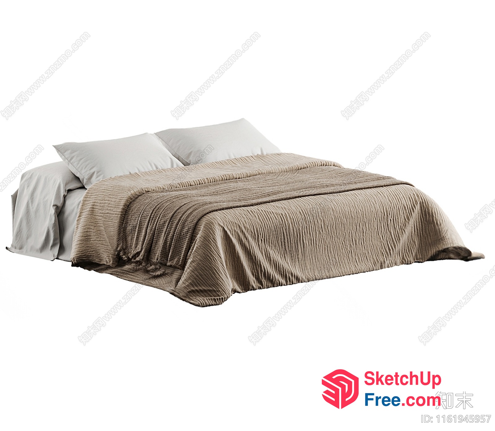 A Bed With Pillows And A Blanket 3D SketchUp File