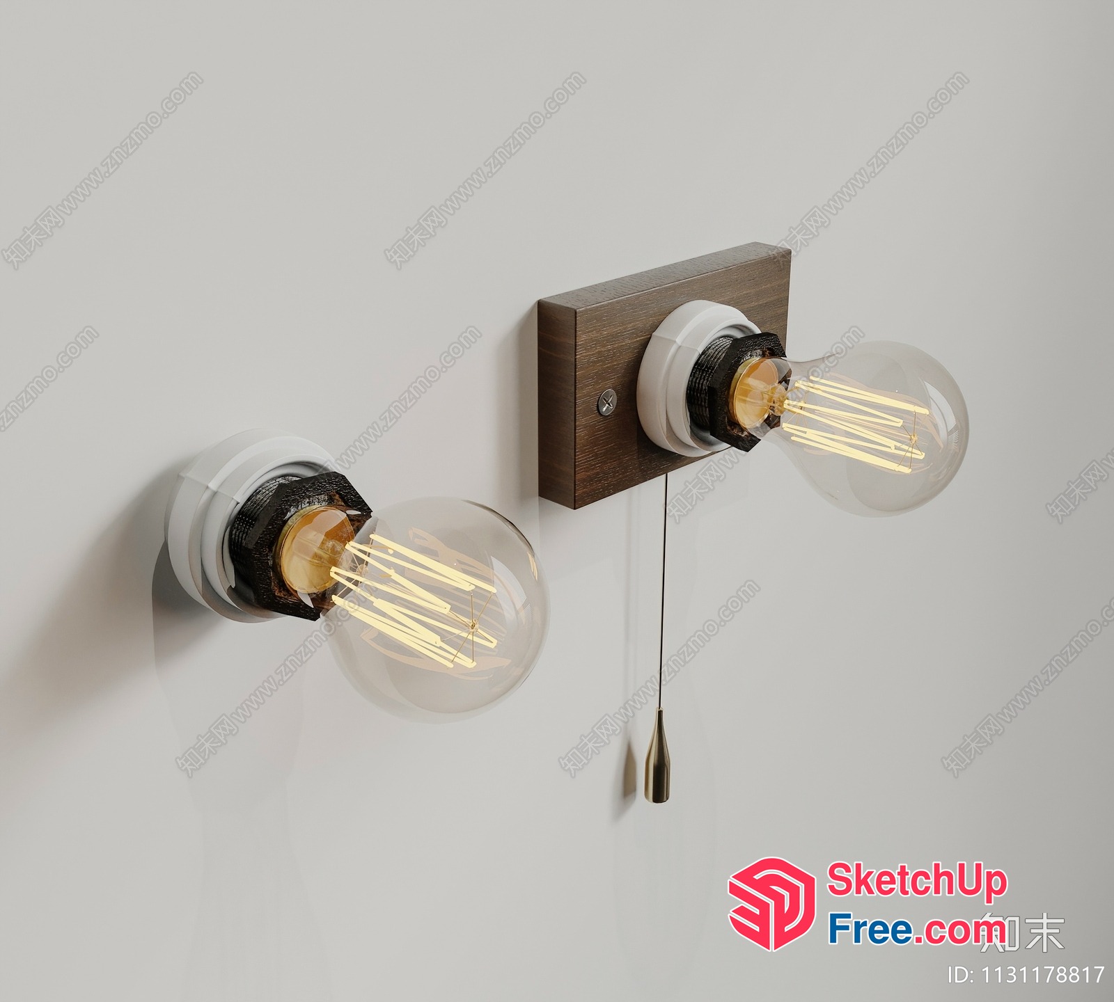 Modern Light Fixture With Wooden Base And Two Bulbs 3D SketchUp File