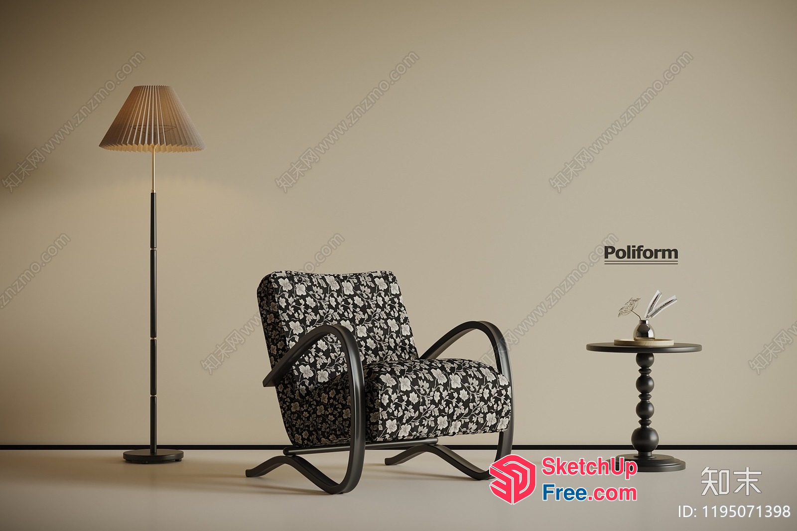 Black And White Floral Chair In Minimalist Style 3D SketchUp File