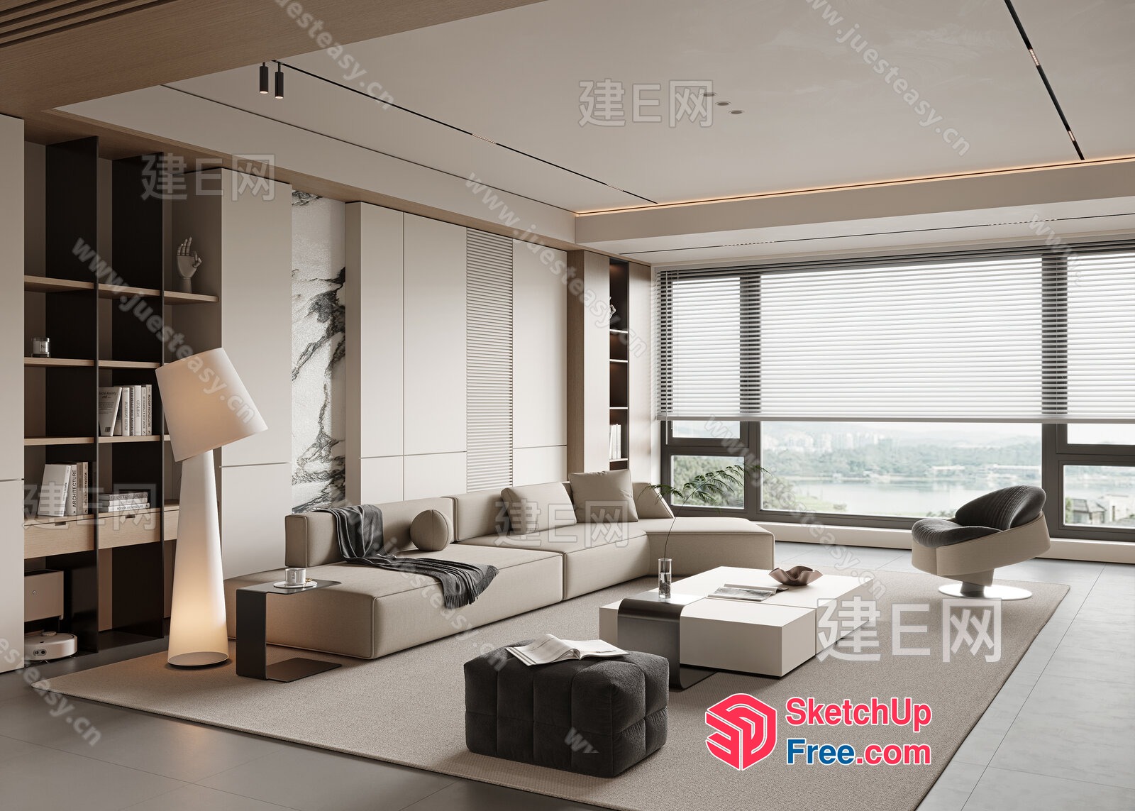 Minimalist Modern Living Room With Large Window 3D SketchUp File