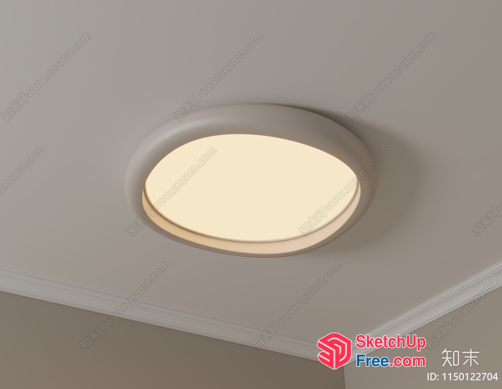 White Oval Light Fixture On White Ceiling 3D SketchUp File
