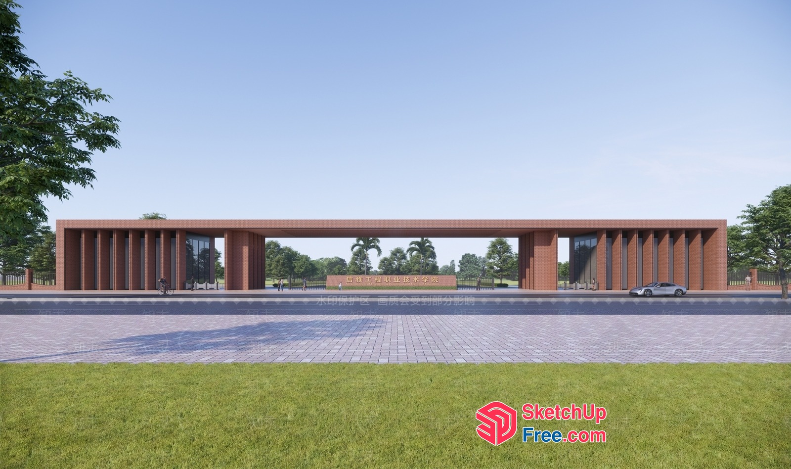 Modern Entrance With Large Openings And Pillars 3D SketchUp File