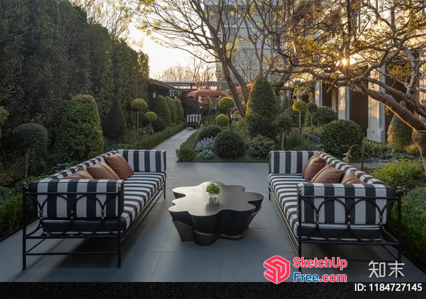 Elegant Outdoor Seating Area With Striped Sofas And Table 3D SketchUp File