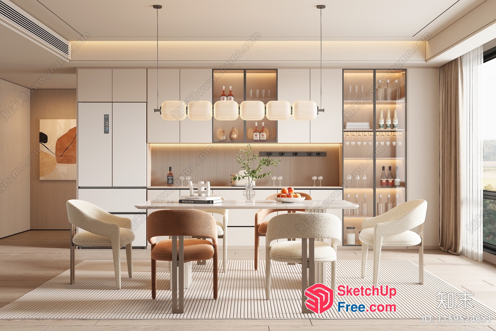 Minimalist Dining Room With White And Beige Tones 3D SketchUp File