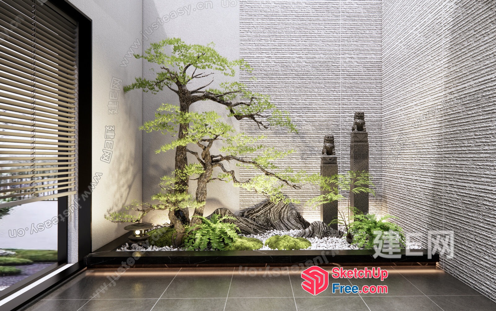 Elegant Japanese-Inspired Interior With Zen Garden 3D SketchUp File
