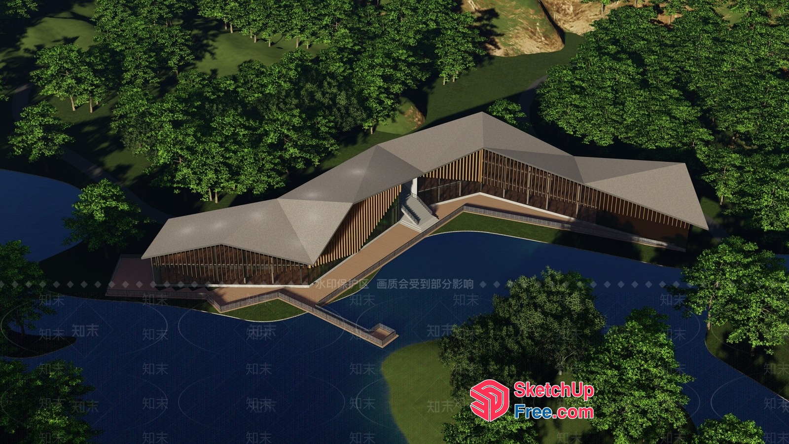 Luxurious Modern Villa By The Lake 3D SketchUp File