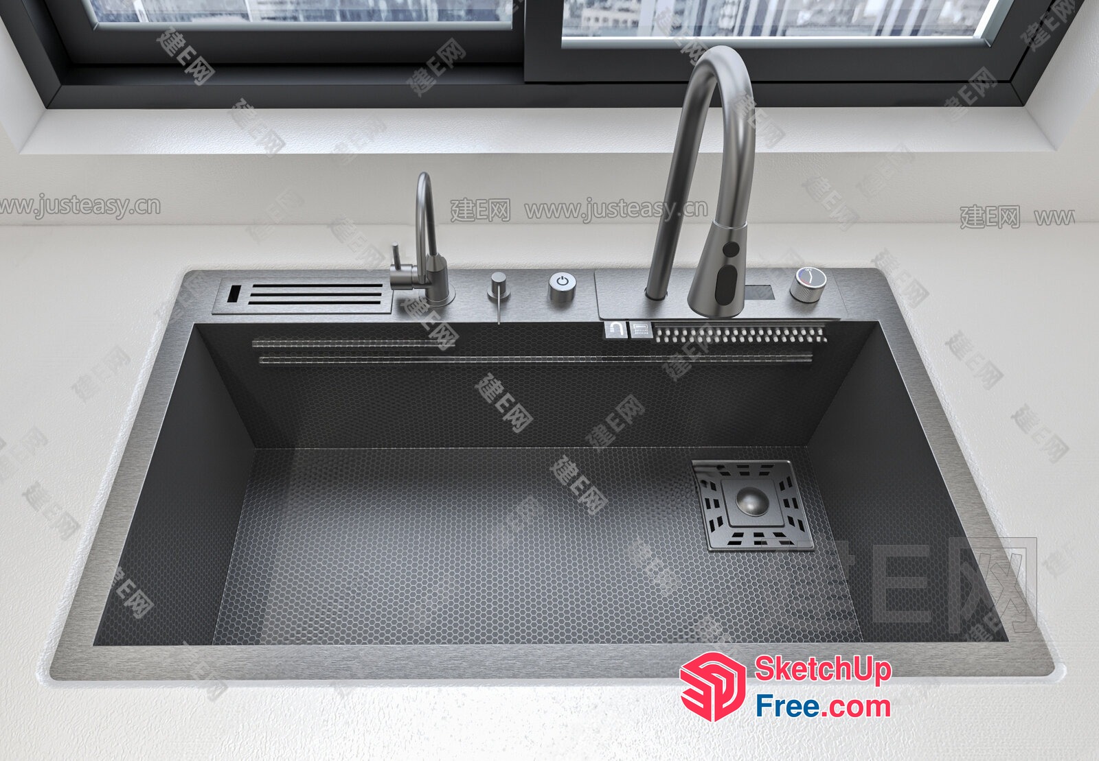 Modern Stainless Steel Kitchen Sink With Faucet And Drain 3D SketchUp File