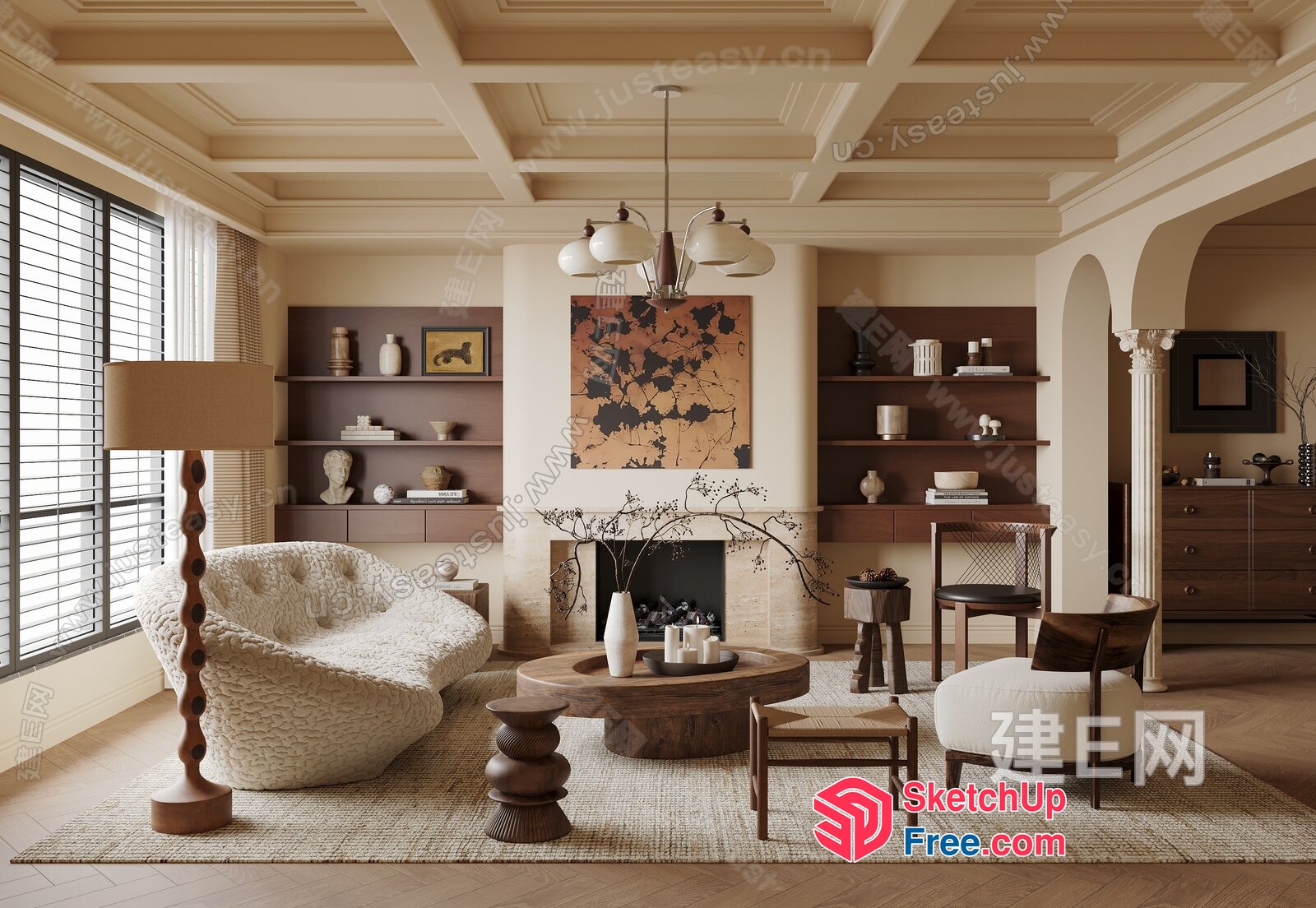 Elegant European Style Living Room With Cozy Seating Area 3D SketchUp File