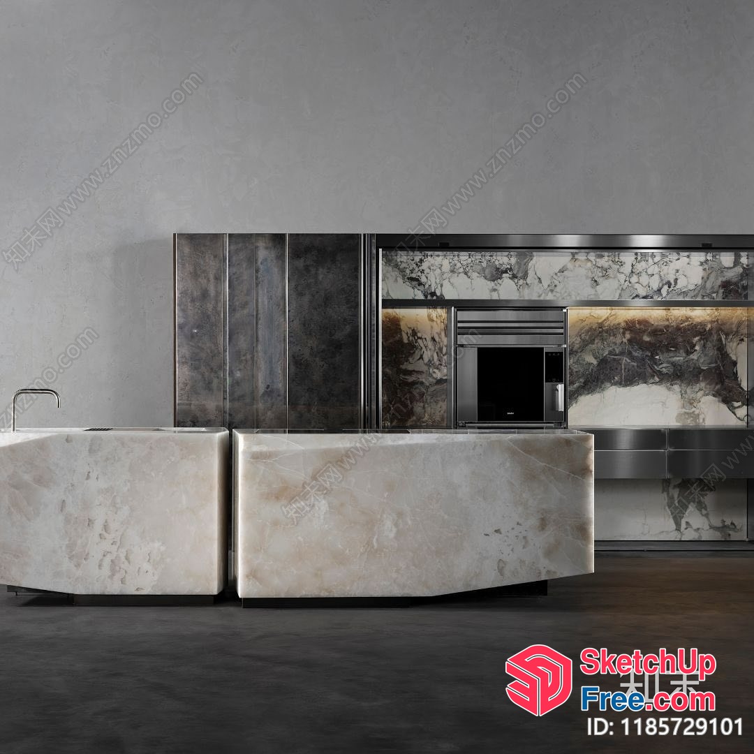 Modern Kitchen With Marble Countertops And Stainless Steel Appliances 3D SketchUp File