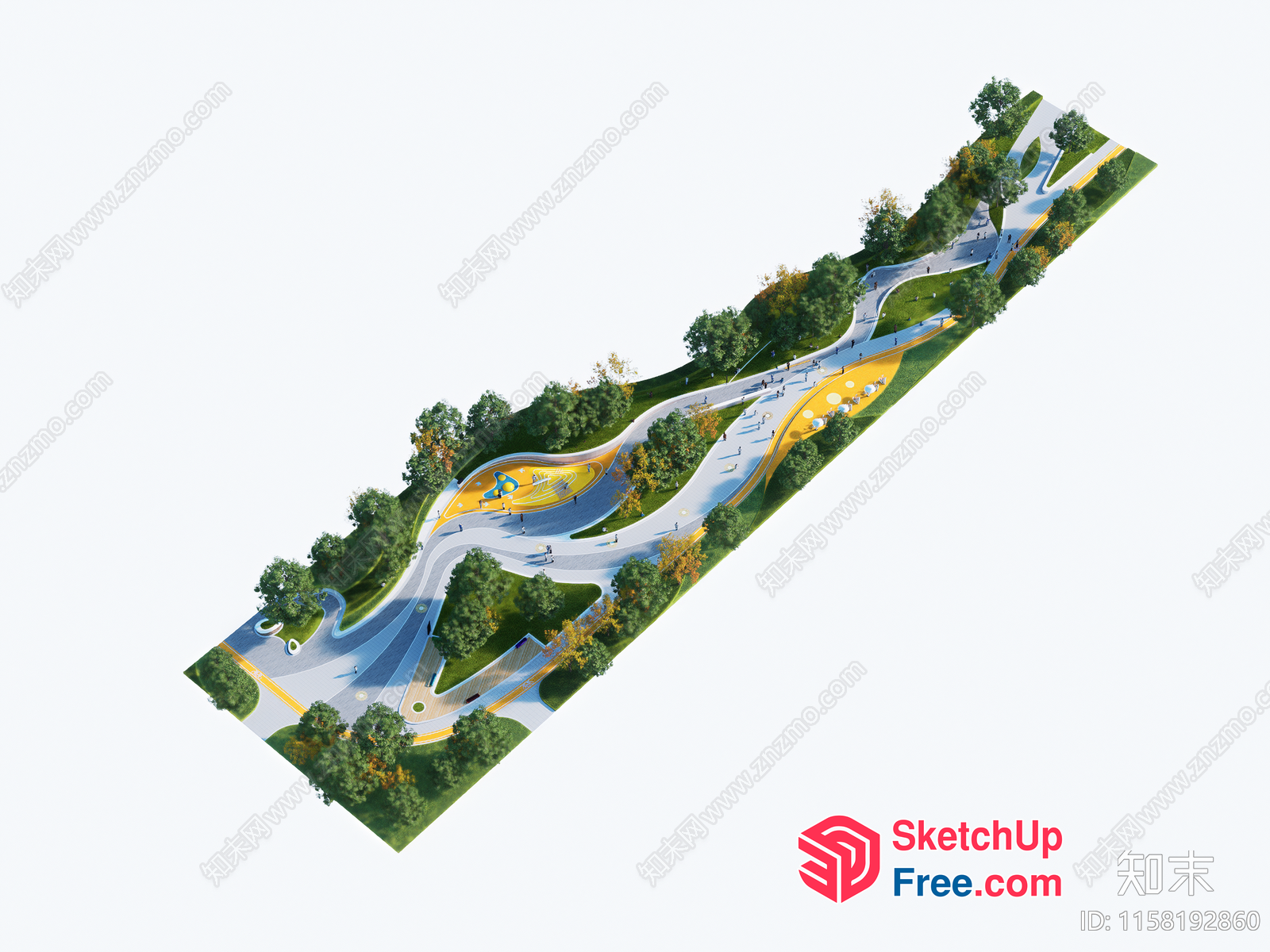 Aerial View Of A Park With A Winding Pathway 3D SketchUp File