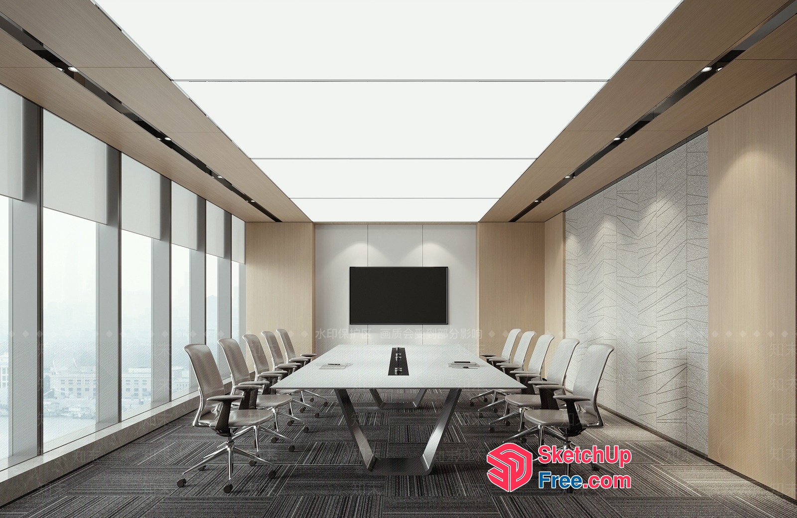 Modern Conference Room With Sleek Furniture And Natural Lighting 3D SketchUp File